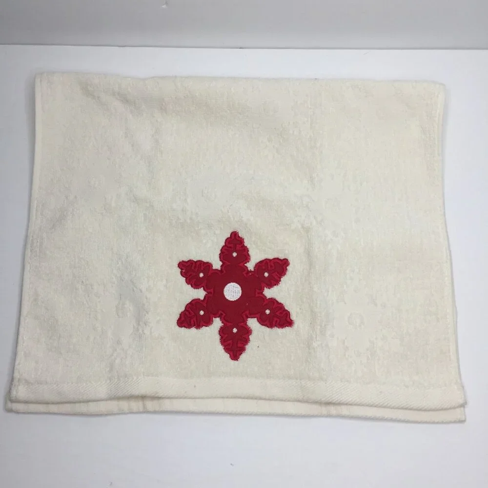Christmas Towel Kitchen Bathroom Embroidered Snowflake Star Flower